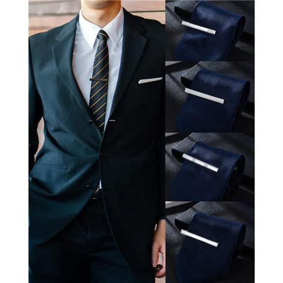 Mens Tie Clip Set 12 Pack Silver Gold Black Blue Necktie Bar for Suit Tie - Picture 3 of 8